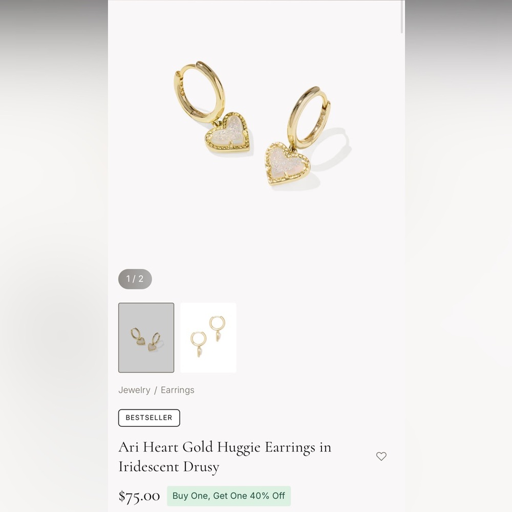 Kendra Scott Gold and Iridescent Drusy Ari Heart Huggie Earrings - Picture 3 of 3